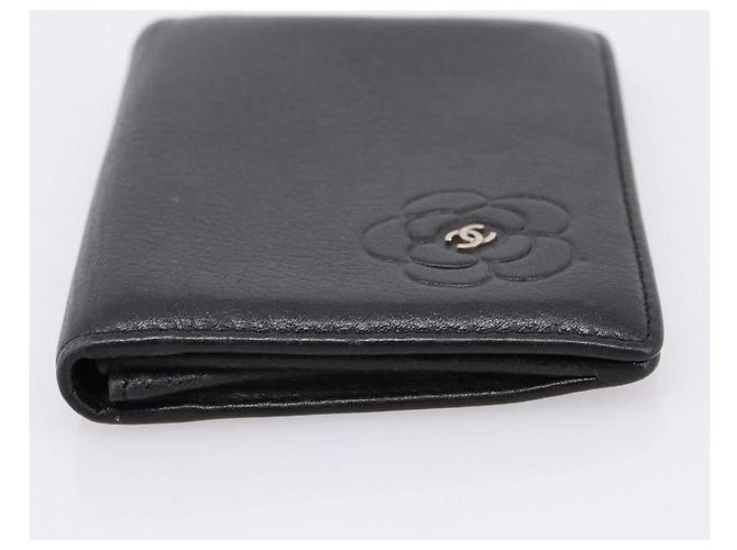 CHANEL Tarjetero Camelia en piel de becerro negro CC Auth 203316A - vista 7