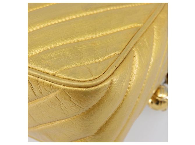 Borsa a tracolla con catena CHANEL in pelle Gold CC Auth 200713 D'oro - vista 13