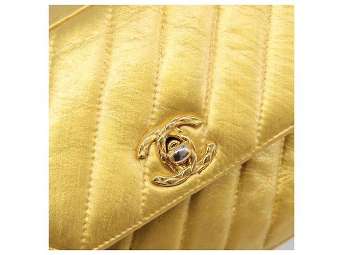 Borsa a tracolla con catena CHANEL in pelle Gold CC Auth 200713 D'oro - vista 15