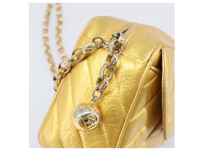 Borsa a tracolla con catena CHANEL in pelle Gold CC Auth 200713 D'oro - vista 16