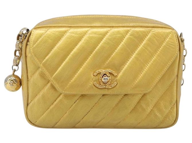 Borsa a tracolla con catena CHANEL in pelle Gold CC Auth 200713 D'oro - vista 2