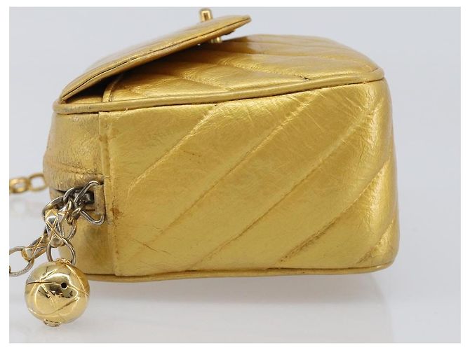 Borsa a tracolla con catena CHANEL in pelle Gold CC Auth 200713 D'oro - vista 5