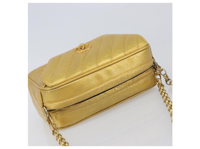 Borsa a tracolla con catena CHANEL in pelle Gold CC Auth 200713 D'oro - vista 6