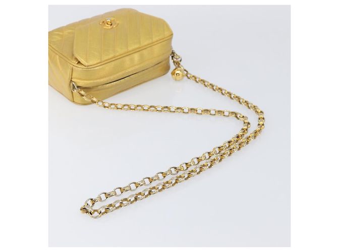 Borsa a tracolla con catena CHANEL in pelle Gold CC Auth 200713 D'oro - vista 8