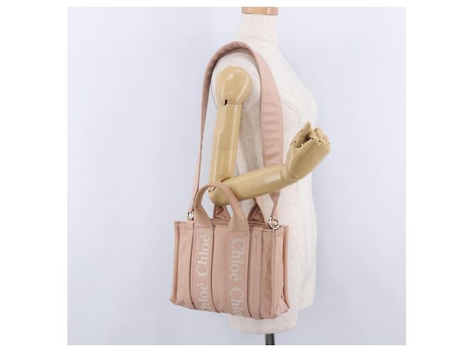Chloé Borsa a mano Chloe Woody Small Nylon 2way Pink Gold Auth 202651A Rosa D'oro - vista 27
