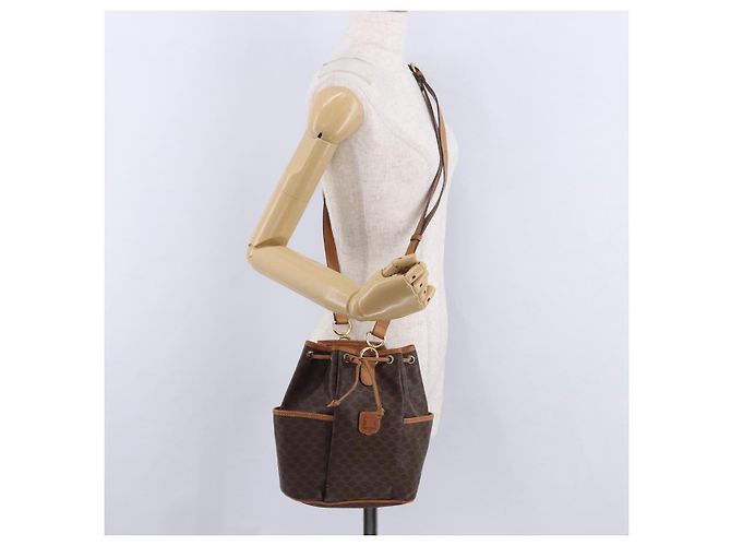 Céline Borsa a tracolla CELINE Macadam PVC Pelle Marrone Tono Oro Auth 202119A - vista 23