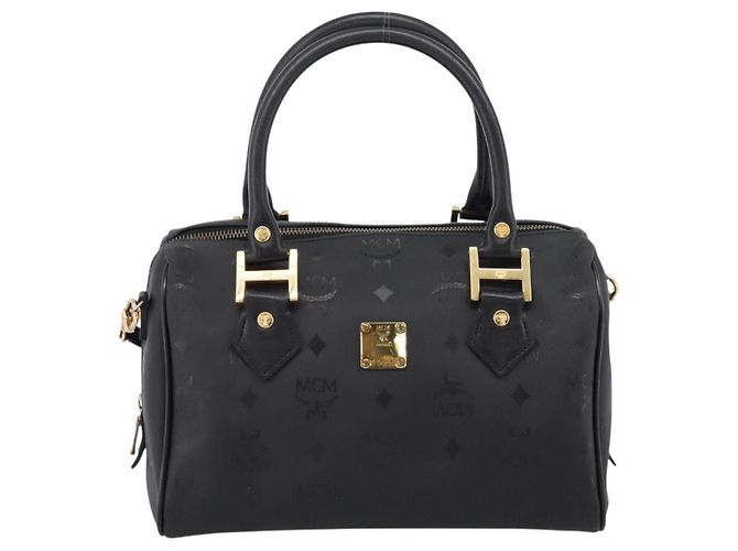 Borsa a mano MCM Vicetos Logogram PVC Leather 2way Nero Oro Auth 202886A D'oro - vista 2