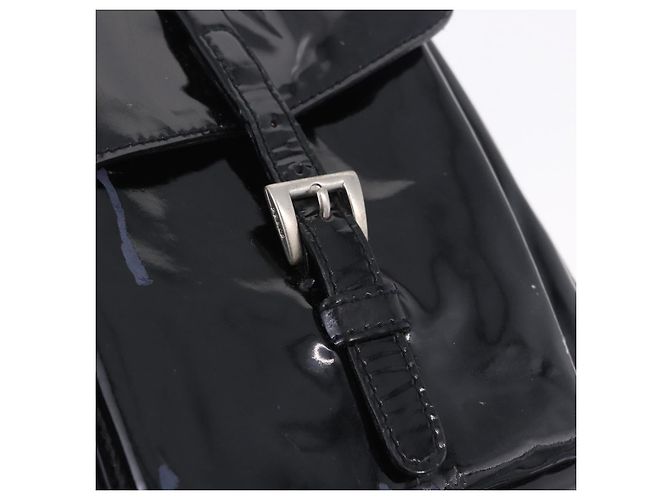 PRADA Backpack Patent Leather Black Silver Auth bs36857 Silvery - view 17