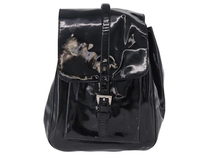 PRADA Backpack Patent Leather Black Silver Auth bs36857 Silvery - view 2