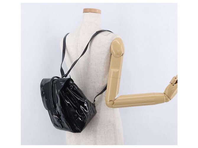 PRADA Backpack Patent Leather Black Silver Auth bs36857 Silvery - view 30