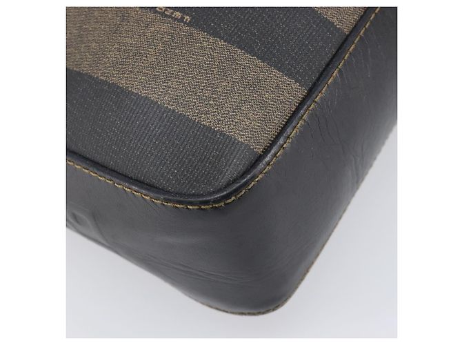 Pequin Borsa a mano FENDI Pecan Canvas PVC Marrone Nero Auth 203448 - vista 11