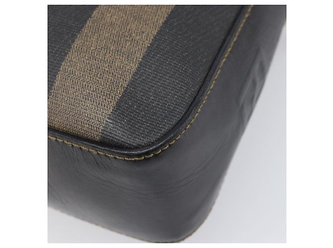 Pequin Borsa a mano FENDI Pecan Canvas PVC Marrone Nero Auth 203448 - vista 12