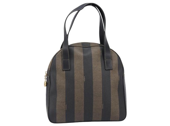 Pequin Borsa a mano FENDI Pecan Canvas PVC Marrone Nero Auth 203448 - vista 2