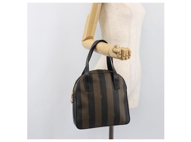 Pequin Borsa a mano FENDI Pecan Canvas PVC Marrone Nero Auth 203448 - vista 22