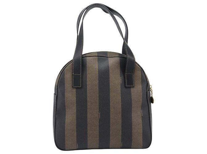 Pequin Borsa a mano FENDI Pecan Canvas PVC Marrone Nero Auth 203448 - vista 3