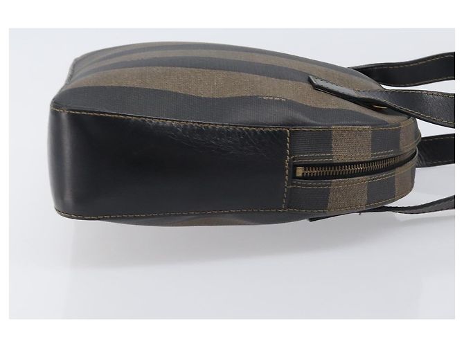 Pequin Borsa a mano FENDI Pecan Canvas PVC Marrone Nero Auth 203448 - vista 4