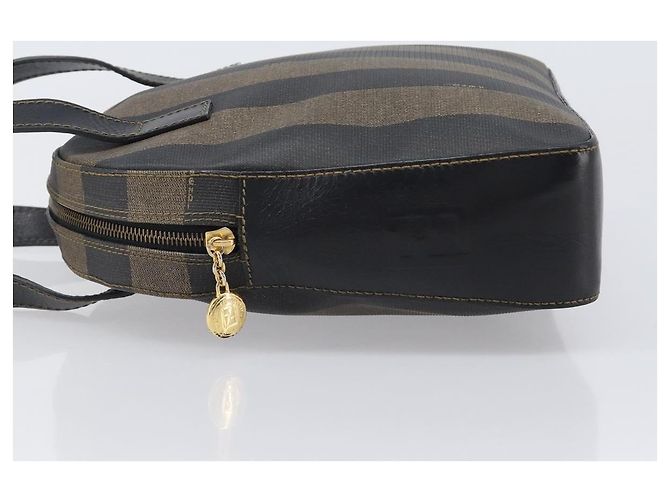 Pequin Borsa a mano FENDI Pecan Canvas PVC Marrone Nero Auth 203448 - vista 5