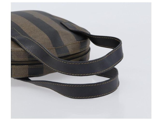 Pequin Borsa a mano FENDI Pecan Canvas PVC Marrone Nero Auth 203448 - vista 7