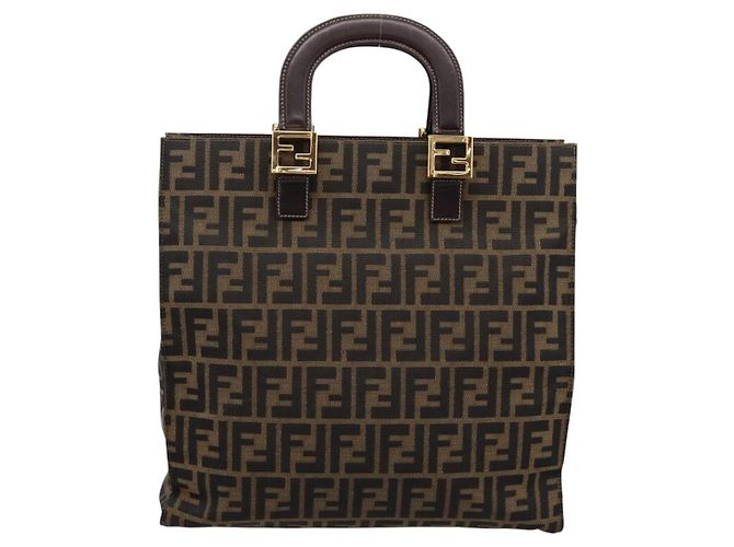 Borsa a mano FENDI Zucca Canvas Nero Marrone Auth 203801V - vista 2