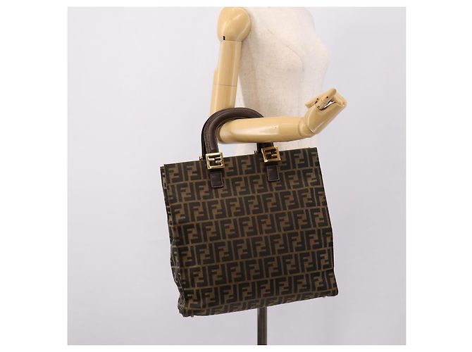 Borsa a mano FENDI Zucca Canvas Nero Marrone Auth 203801V - vista 21
