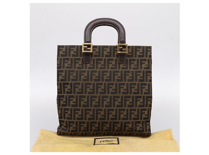 Borsa a mano FENDI Zucca Canvas Nero Marrone Auth 203801V - vista 22