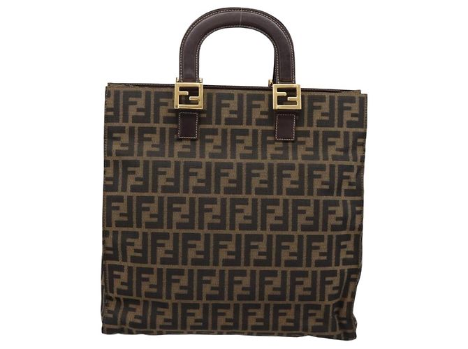 Borsa a mano FENDI Zucca Canvas Nero Marrone Auth 203801V - vista 3