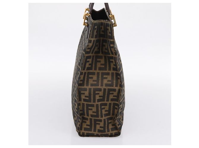 Borsa a mano FENDI Zucca Canvas Nero Marrone Auth 203801V - vista 5