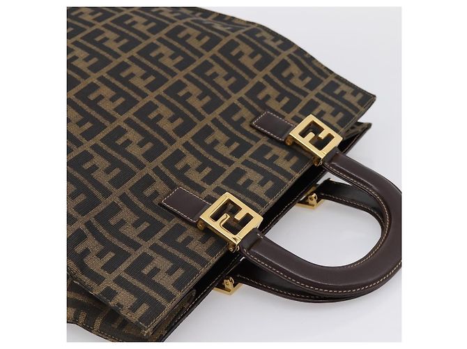 Borsa a mano FENDI Zucca Canvas Nero Marrone Auth 203801V - vista 6