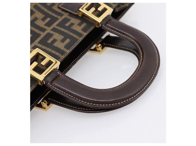 Borsa a mano FENDI Zucca Canvas Nero Marrone Auth 203801V - vista 7