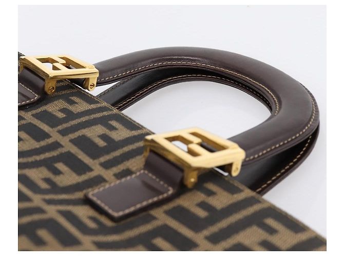 Borsa a mano FENDI Zucca Canvas Nero Marrone Auth 203801V - vista 8