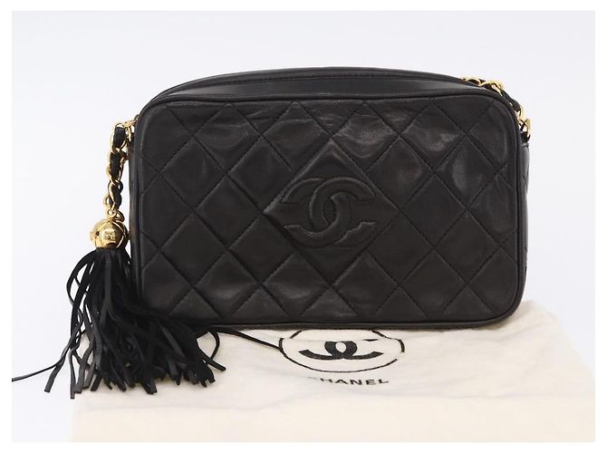 Borsa a tracolla CHANEL Matelasse con catena in pelle d'agnello nera e oro CC Auth 200580V Nero D'oro - vista 24