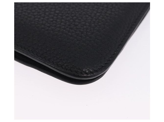 Hermès Portafoglio HERMES Dogon GM in pelle nera argento Auth 203322 Nero - vista 10