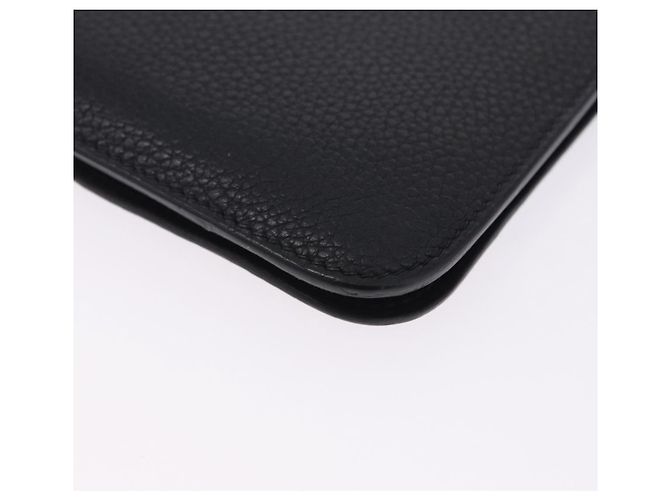 Hermès Portafoglio HERMES Dogon GM in pelle nera argento Auth 203322 Nero - vista 11