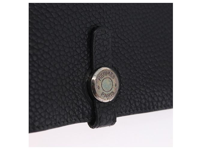 Hermès Portafoglio HERMES Dogon GM in pelle nera argento Auth 203322 Nero - vista 12