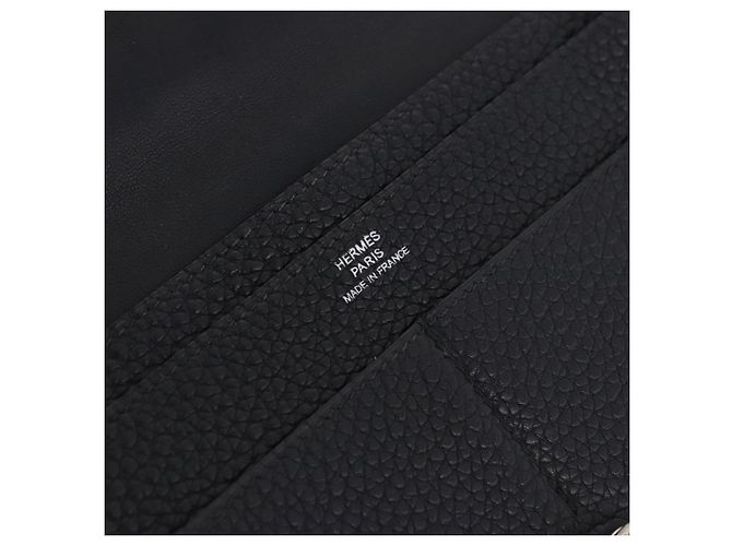Hermès Portafoglio HERMES Dogon GM in pelle nera argento Auth 203322 Nero - vista 14