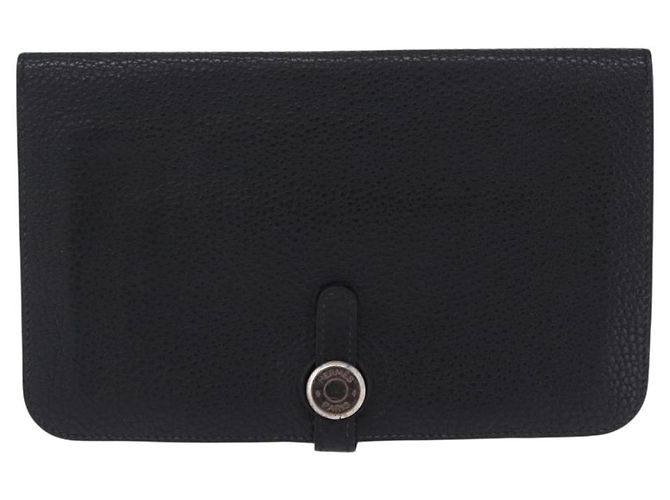 Hermès Portafoglio HERMES Dogon GM in pelle nera argento Auth 203322 Nero - vista 2