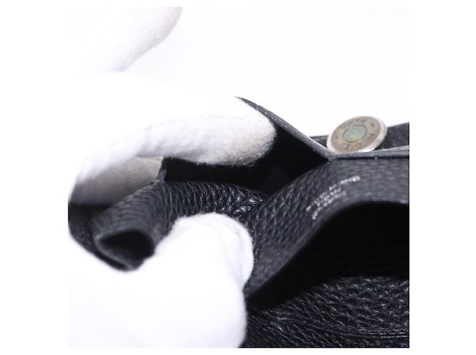 Hermès Portafoglio HERMES Dogon GM in pelle nera argento Auth 203322 Nero - vista 20