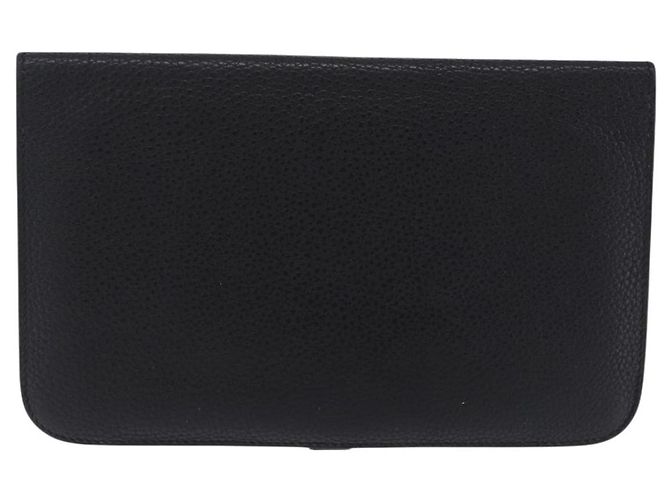Hermès Portafoglio HERMES Dogon GM in pelle nera argento Auth 203322 Nero - vista 3