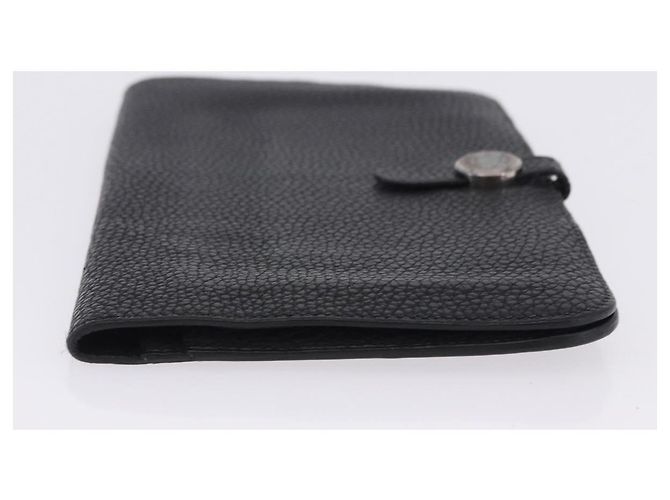 Hermès Portafoglio HERMES Dogon GM in pelle nera argento Auth 203322 Nero - vista 5