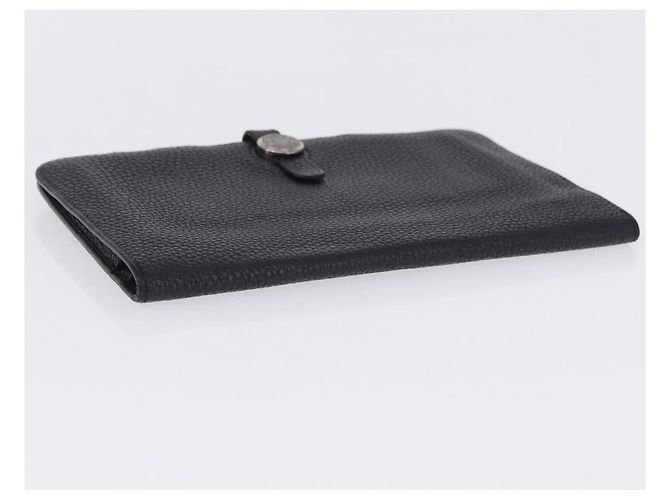 Hermès Portafoglio HERMES Dogon GM in pelle nera argento Auth 203322 Nero - vista 6