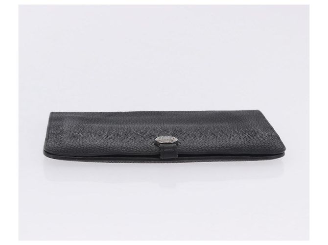 Hermès Portafoglio HERMES Dogon GM in pelle nera argento Auth 203322 Nero - vista 7