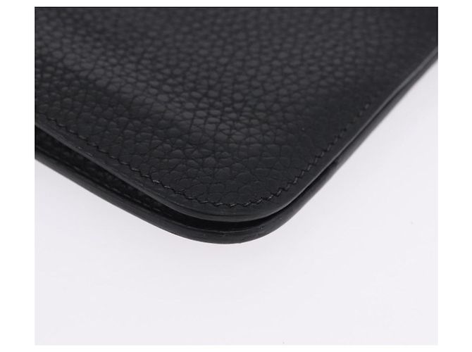 Hermès Portafoglio HERMES Dogon GM in pelle nera argento Auth 203322 Nero - vista 8