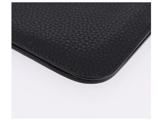 Hermès Portafoglio HERMES Dogon GM in pelle nera argento Auth 203322 Nero - vista 9