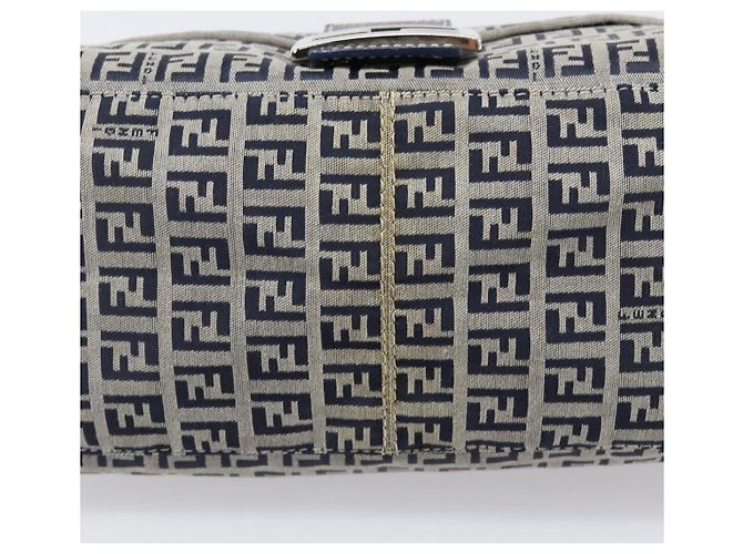 Borsa a tracolla FENDI Zucchino Canvas Mamma Baguette Navy Silver Auth 200709V Argento Blu navy - vista 12