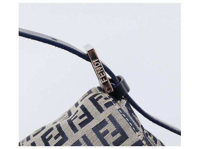 Borsa a tracolla FENDI Zucchino Canvas Mamma Baguette Navy Silver Auth 200709V Argento Blu navy - vista 17