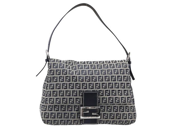 Borsa a tracolla FENDI Zucchino Canvas Mamma Baguette Navy Silver Auth 200709V Argento Blu navy - vista 2