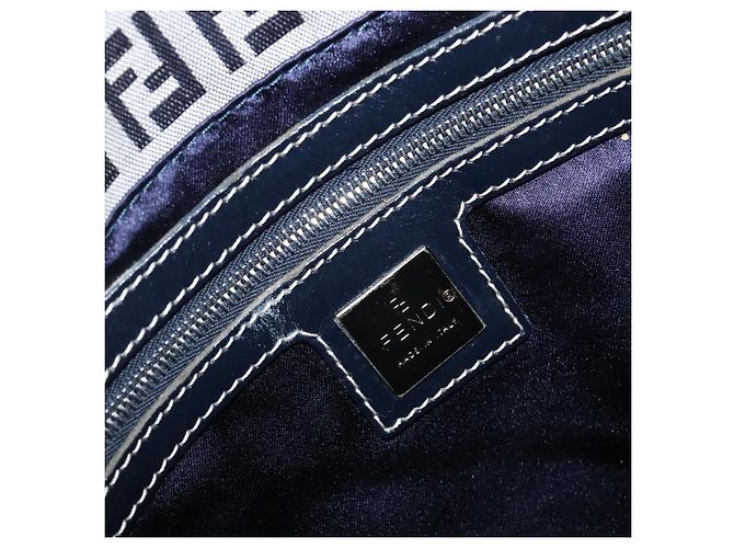 Borsa a tracolla FENDI Zucchino Canvas Mamma Baguette Navy Silver Auth 200709V Argento Blu navy - vista 21