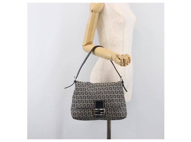 Borsa a tracolla FENDI Zucchino Canvas Mamma Baguette Navy Silver Auth 200709V Argento Blu navy - vista 28