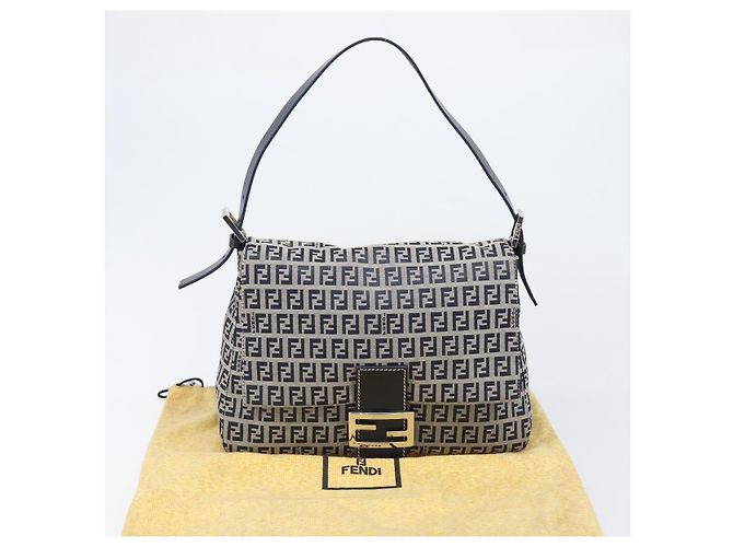 Borsa a tracolla FENDI Zucchino Canvas Mamma Baguette Navy Silver Auth 200709V Argento Blu navy - vista 29