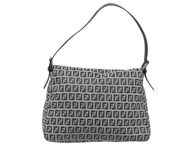 Borsa a tracolla FENDI Zucchino Canvas Mamma Baguette Navy Silver Auth 200709V Argento Blu navy - vista 3